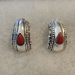 Premier Silver and Red Teardrop Earrings